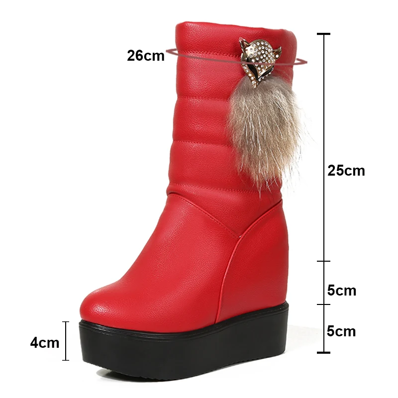 Winter Fur Wedges Platform Ankle Boots Women Height Increasing Thick Bottom Snow Shoes Large Size Customized Female Short Boots