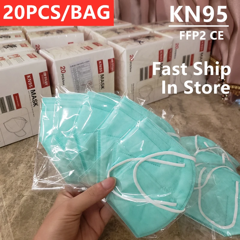 

KANGMAKE 20PCS Independent Light Blue Face Mouth Mask Ffp2 Mascarillas KN95 Ffp2mask Masken Mascherina Masque ffpp2 Jetable Ce