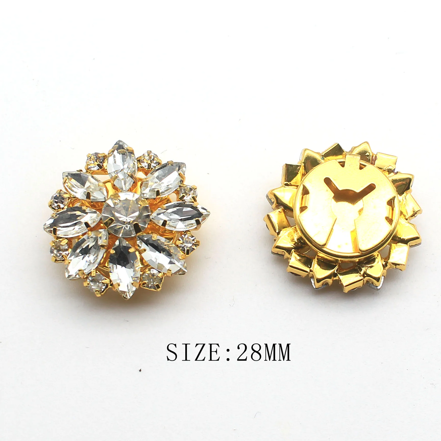 5 sztuk/partia 28MM w kształcie kwiatu Rhinestone przyciski do szycia DIY pozłacane ręcznie piękne metalowe akcesoria do dekoracji odzieży