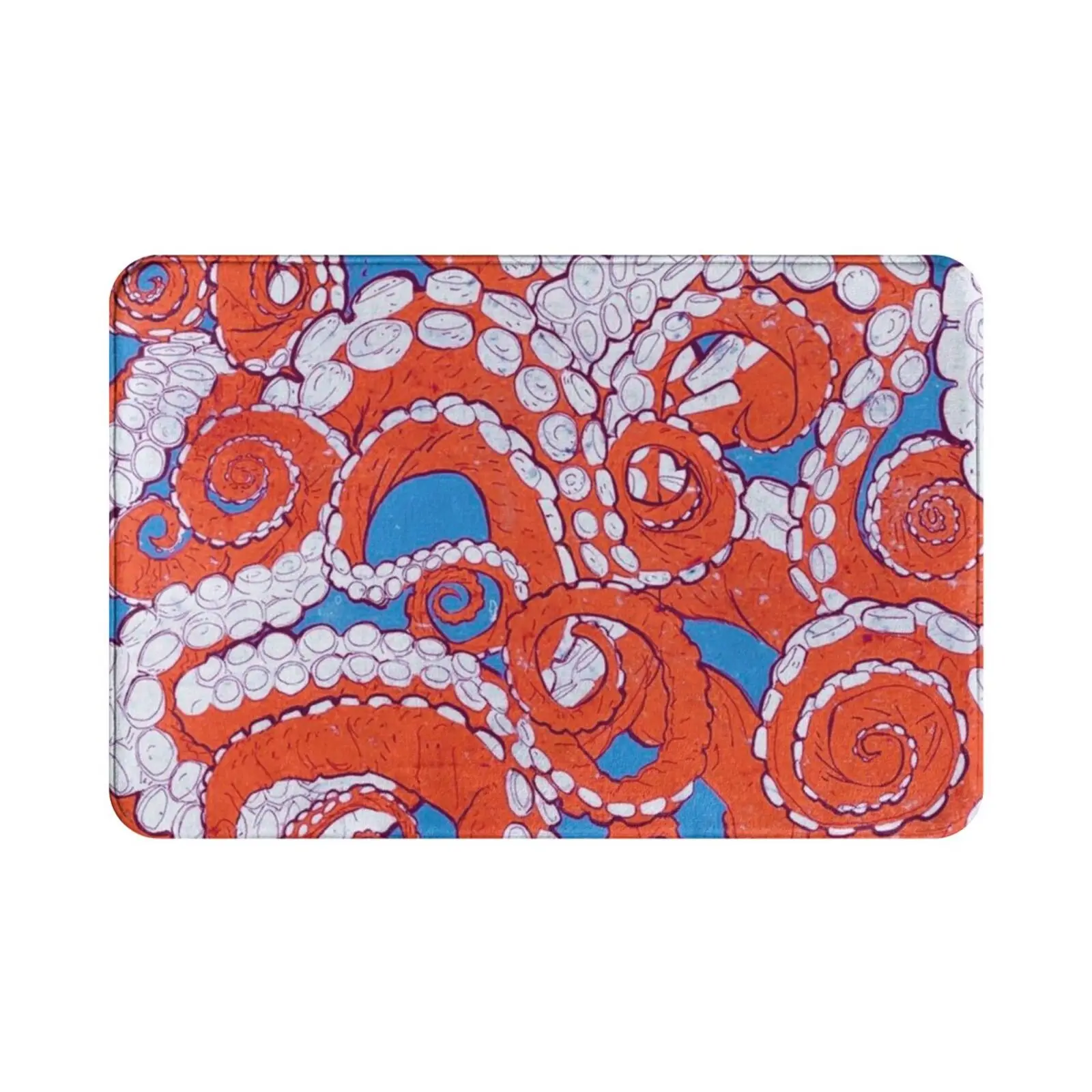 Red Octopus Tentacle Carpet Mat Rug Cushion Soft Funny Unique Colored Cartoons Tentacles Red Octopus Kraken