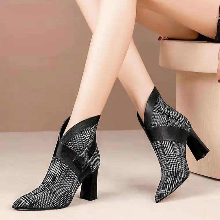 Sexy Women Boots 2020 Autumn and Winter V-Neck High Heels Ankle Shoes Boots Leather Booties Feminina Woman Wedding Party Shoes