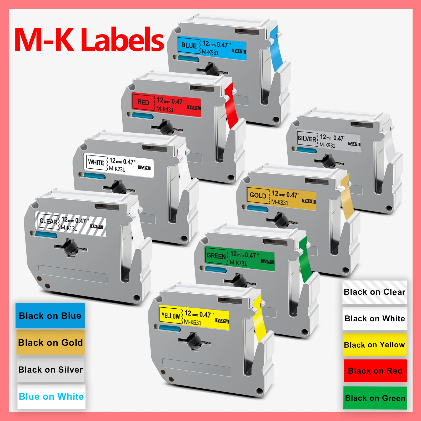 1Pcs Compatible Brother MK-231 MK 231 M-K231 MK-131 MK-631 9/12mm Label Tape MK-221 MK-621 For Bother P-Touch PT-70 PT-80 PT-45M