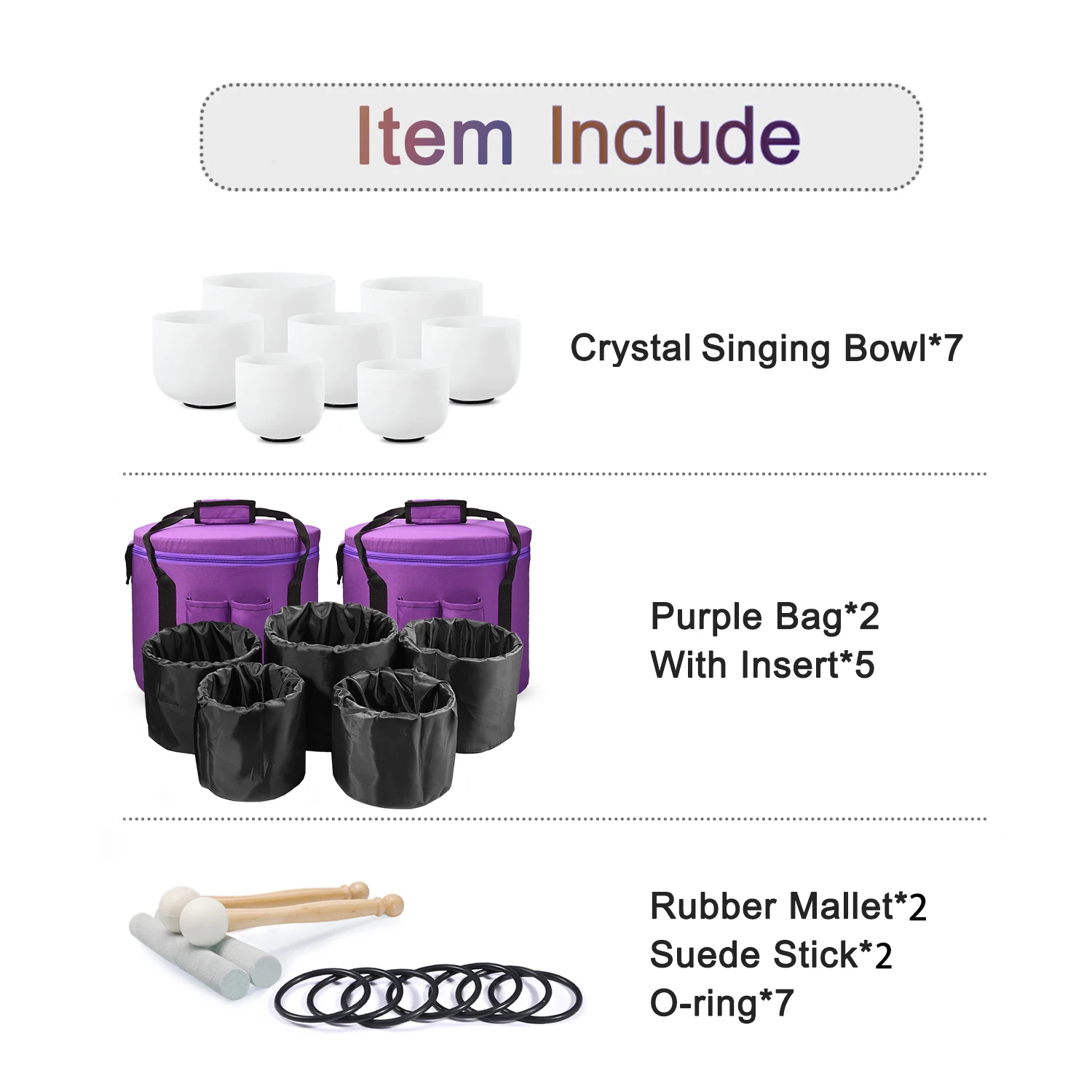 CVNC 7-12"/6-12" set of 7pcs Frosted Quartz Crystal Singing Bowl Chakra ...