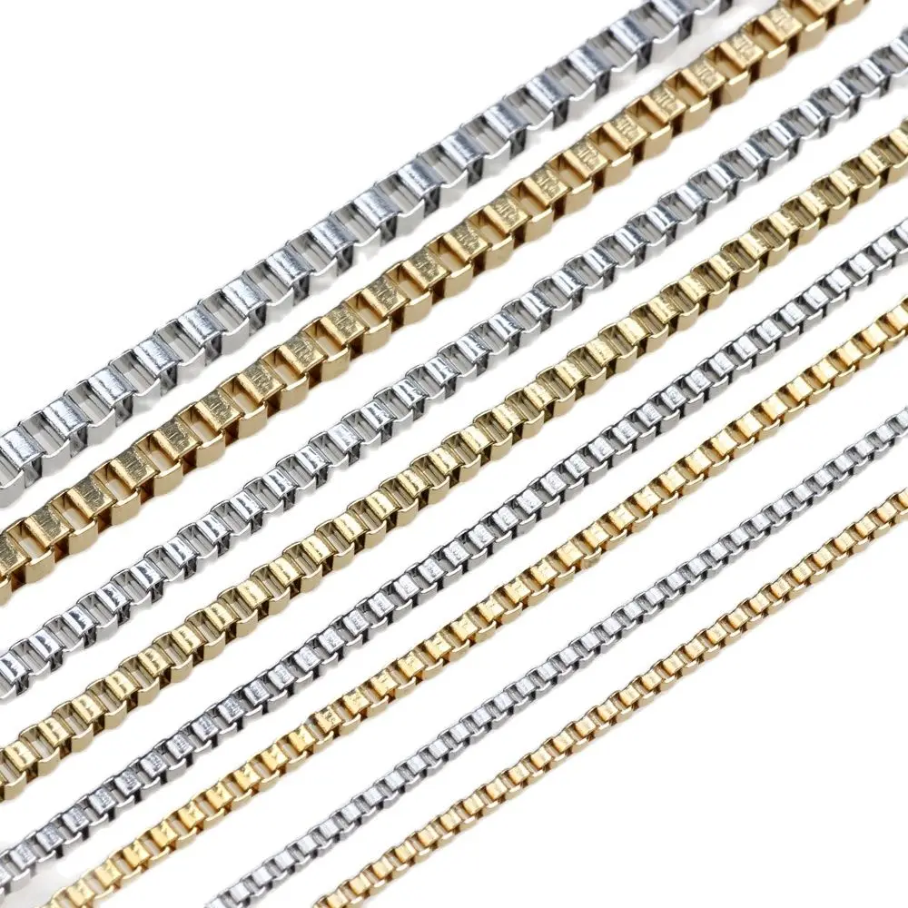 1.5/2.0/2.5/3MM Stainless Steel 50CM Short Square Box Chain DIY European Foreign Trade Necklace Vacuum Plating Gold For Pendant