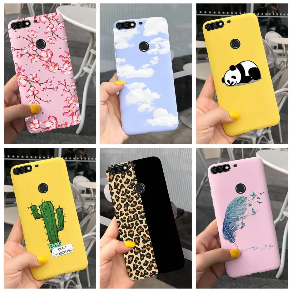 For Huawei Y7 2018 Case Honor 7C Cute Candy Painted Cover Soft Silicone Phone Cases For Huawei Y7 Prime 2018 Honor7C Cover Coque