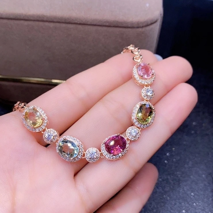 

KJJEAXCMY fine jewelry S925 sterling silver inlaid natural tourmaline Girl's fashion hand Bracelet Support test Chinese style