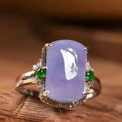 Independent design new silver inlaid purple natural chalcedony square opening adjustable ladies banquet jewelry