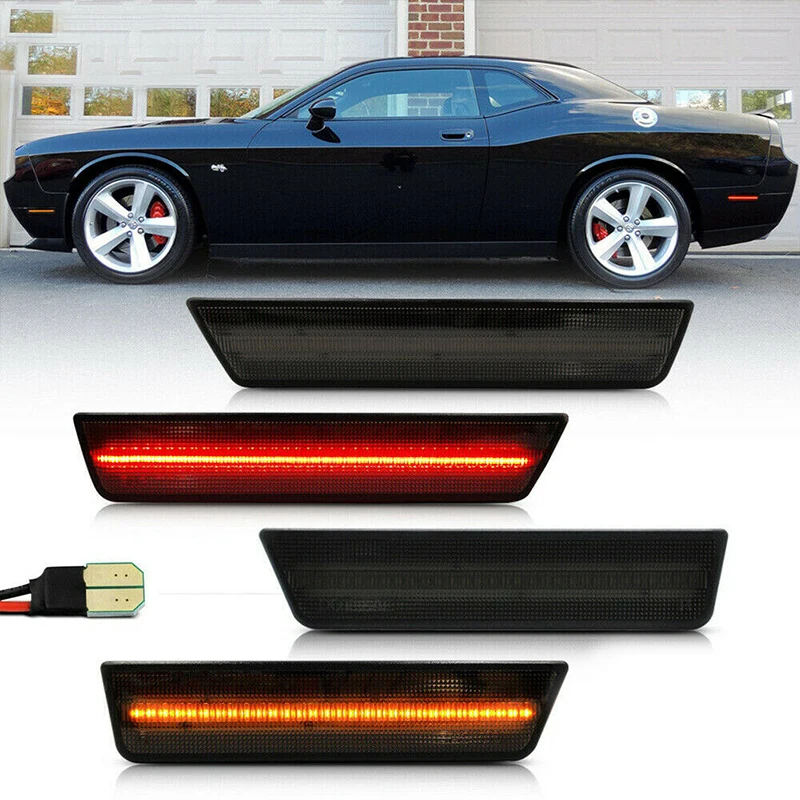 

4Pcs Euro Style Smoked Lens Amber LED Side Marker Lights for 08-14 Dodge Challenger Front Amber Rear Red Car Accessories