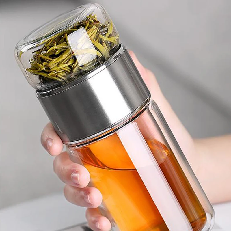 390ML Tea Water Bottle High Borosilicate Glass Double Layer Tea Water Cup Infuser Tumbler Drinkware Water Bottle With Tea Filter