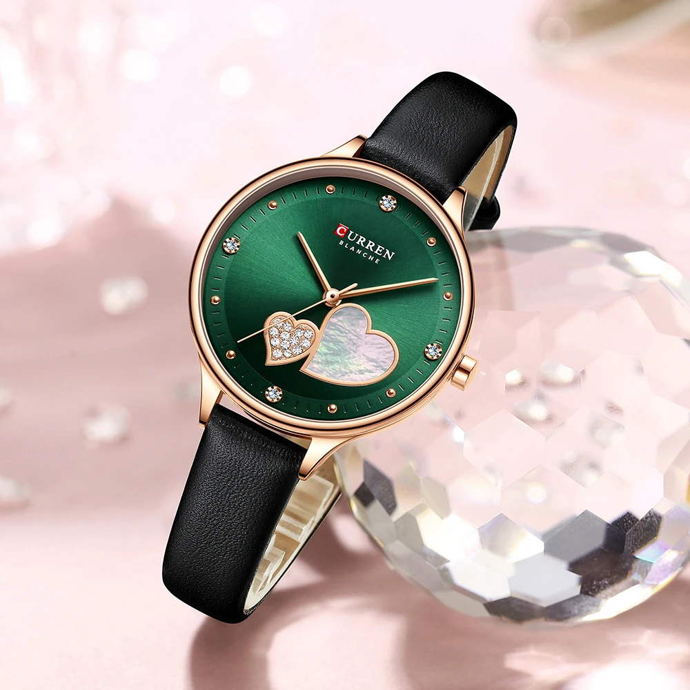 CURREN Watches Women Fashion Leather Quartz Wristwatch Charming Rhinestone Female Clock Zegarki Damskie