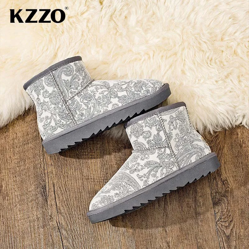 KZZO New Arrive Australia Winter Snow Boots Women Genuine Leather Short Casual Boots Natural Wool Lined Warm Shoes Waterproof