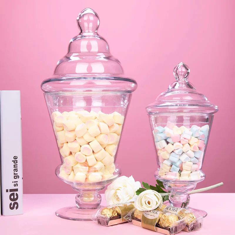 

Nordic Crystal Glass Storage Jars with Lid Creative Tall Glass Bottle Transparent Candy Snacks Jar Wedding Decoration Modern