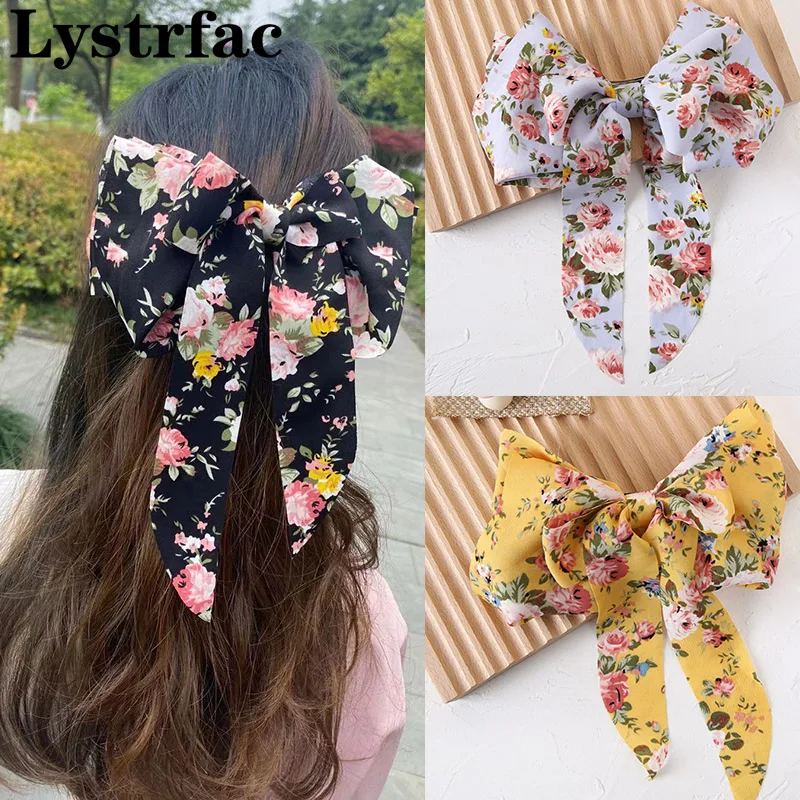 

Lystrfac New Print Bow Hair Clips For Women Sweet Ribbon Hairpin Simple Big Bow Top Clip Headwear Hairgrips Hair Accessories