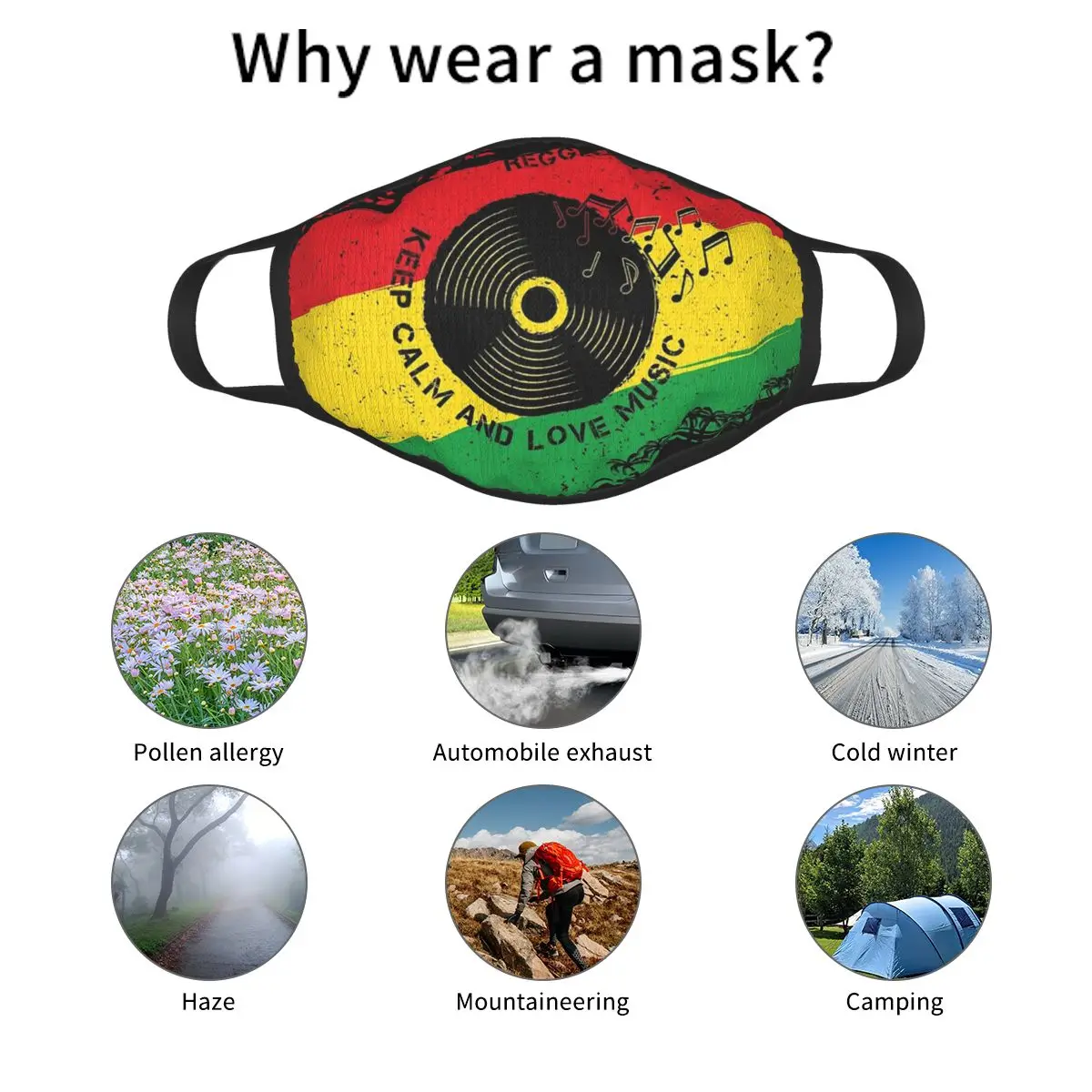 Reggae Keep Calm Love Music Rasta Reusable Face Mask Rastafarian Jamaica Anti Haze Dustproof Mask Protection Cover Respirator