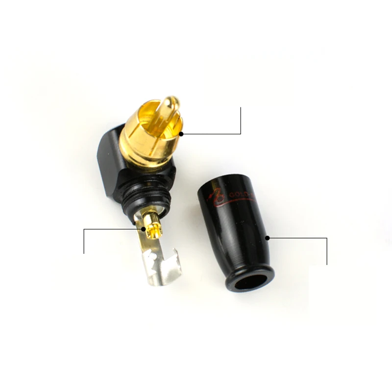 2 pcs DIY RCA ปลั๊กประเภทสาย MOUNT ชาย Audio Video Soldering RCA AV มุม 90 องศาโล่โลหะ