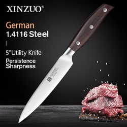 XINZUO 5'' Utility Knife Red Sandalwood Handle Stainless DIN1.4116 Steel Kitchen Knife Peeling Vegetable Knives Kitchen Tool