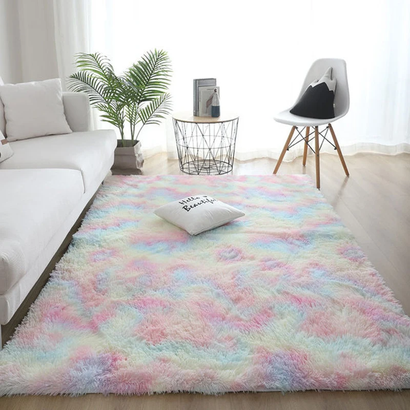 Soft Carpet Living Room Plush Rug Fluffy Thick Carpets Bedroom Area Long Rugs Floor Anti-slip Mat Colorful Kids Room Velvet Mats