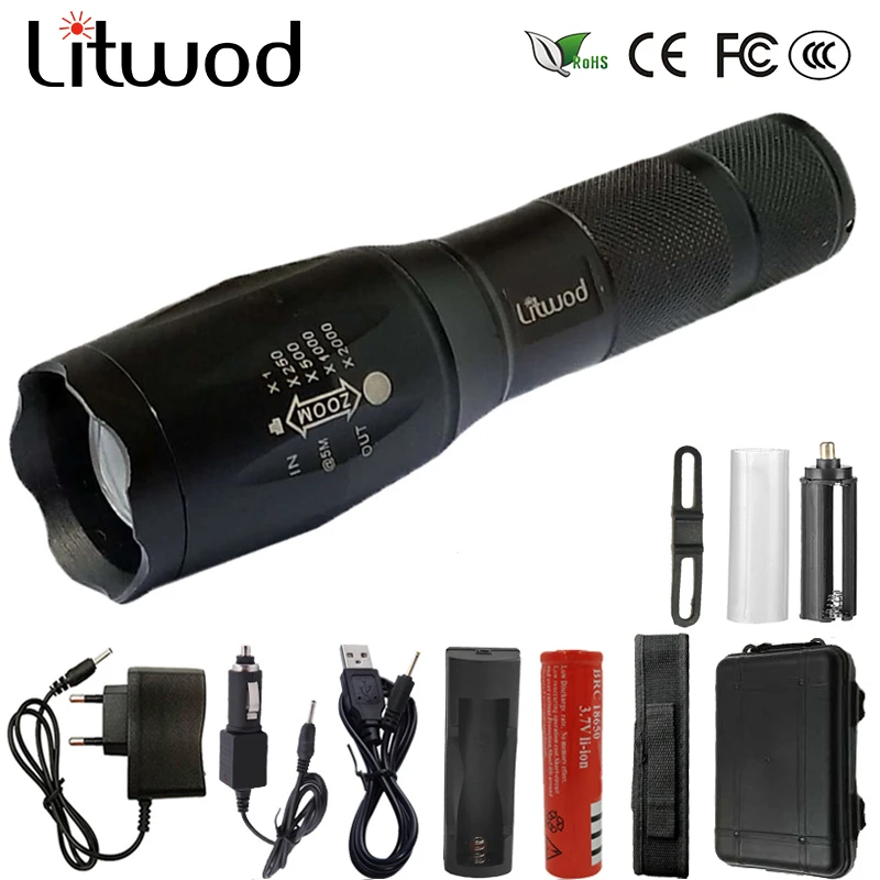 Z12 LED Flashlight A100 XML T6 L2 LED Portable tactical light Torch waterproof lantern 5 Modes Zoom for Camping Riding Light