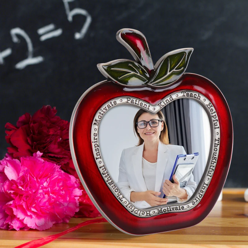 Apple Shaped Zinc Alloy Picture Frame Thank You Teacher Frame Thanksgiving Gifts Home Desktop Photo Frame Decoration