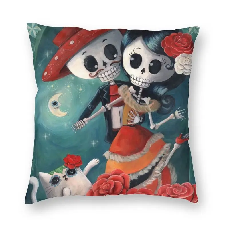 Halloween Skeleton Cushion Cover Dia De Los Muertos Couple Of Skull Lovers Floor Pillow Case for Car Pillowcase Home Decorative