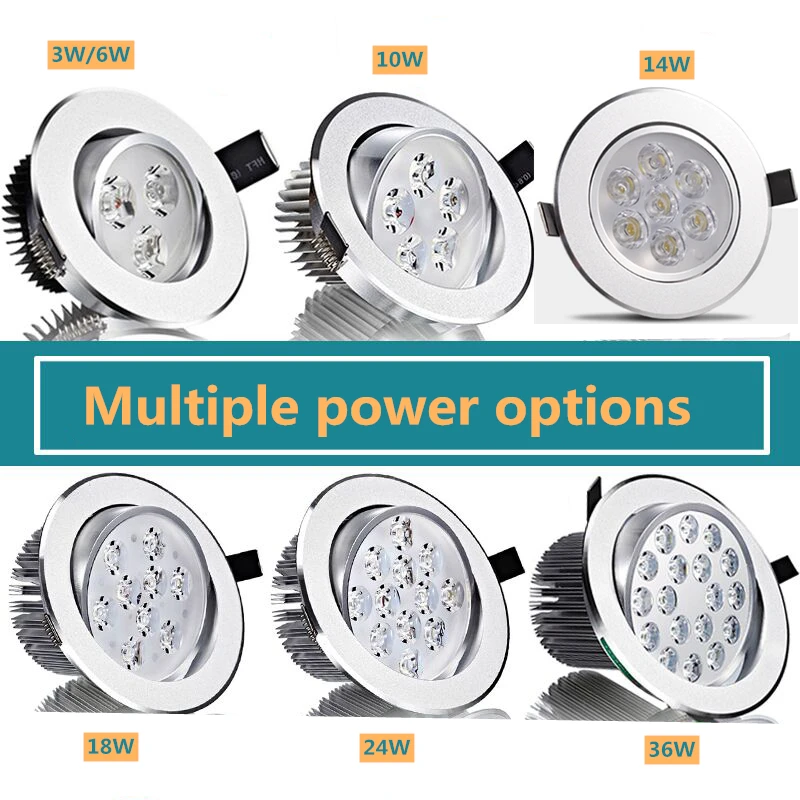 Round dimming downlight 3W/6W/10W/14W /18W/24W/36W LED spotlight embedded high-power ceiling spotlight 110v / 220v home lighting