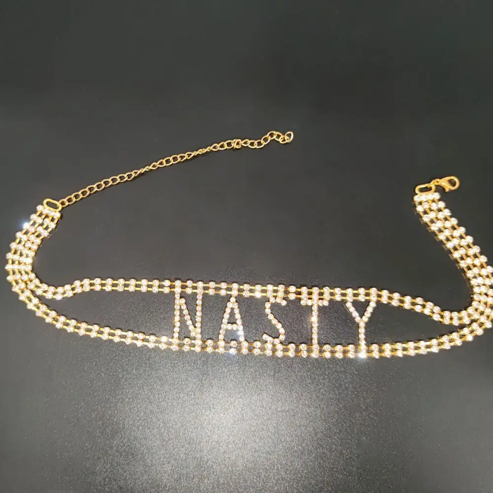 Fashion Sexy Rhinestone Letter Doublelayer Necklace Jewelry Personality Street Shoot Shiny Crystal Ladies Neck Chain Accessories