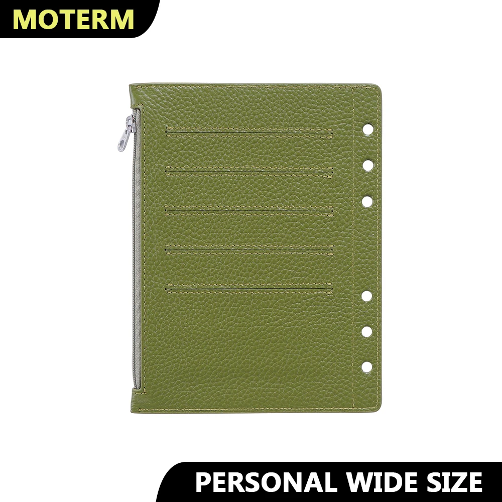 Moterm Zipper Flyleaf for Personal Wide Size Ring Planner Genuine Pebbled Grain Leather Divider Storage Bag Notebook Accessory