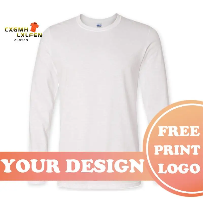 Custom logo cotton t-shirt Spring/autumn men T-shirt home men\'s long sleeved O-neck solid color casual T-shirts USA size XS-2XL