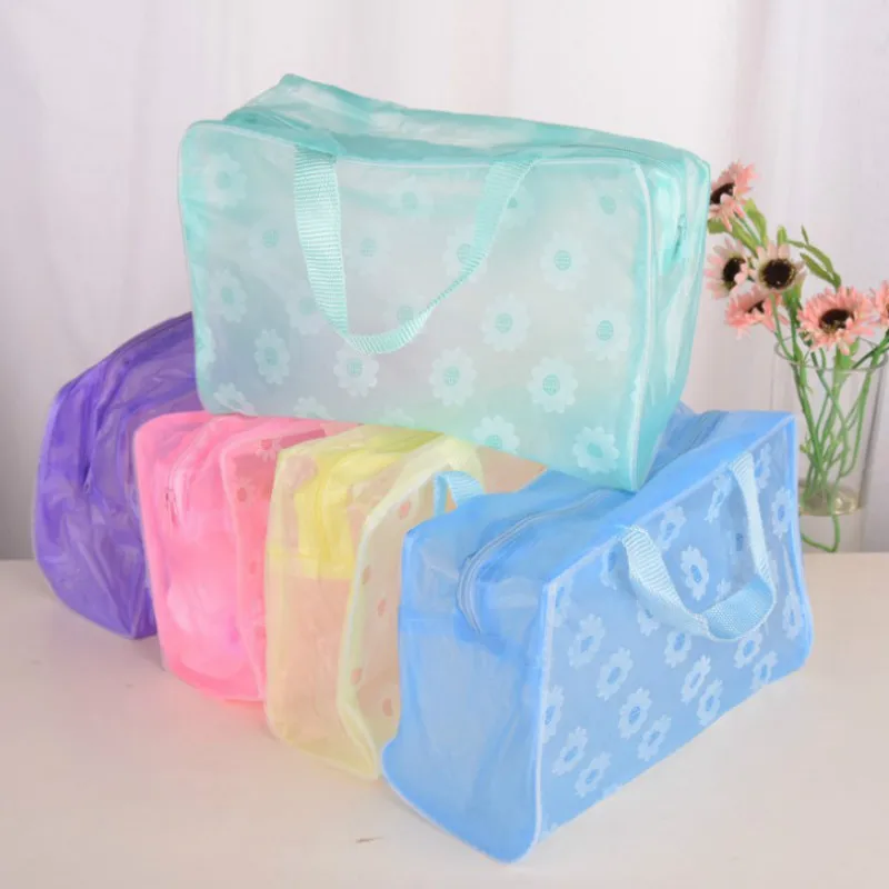 High Capacity Makeup Bag a Floral Transparent Cosmetic Bag Toiletry Wash Make Up Bag Pouch Travel Organizer Bag