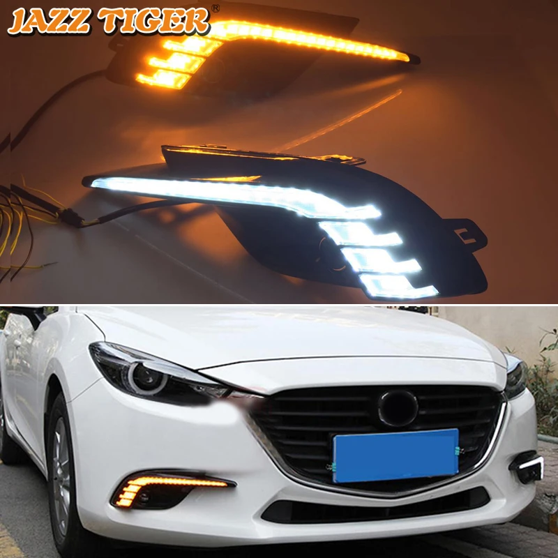 12V Daytime running lights For Mazda 3 2017 2018 Axela Drl with Dynamic turn signals LED  For cars auto Fog lights headlights