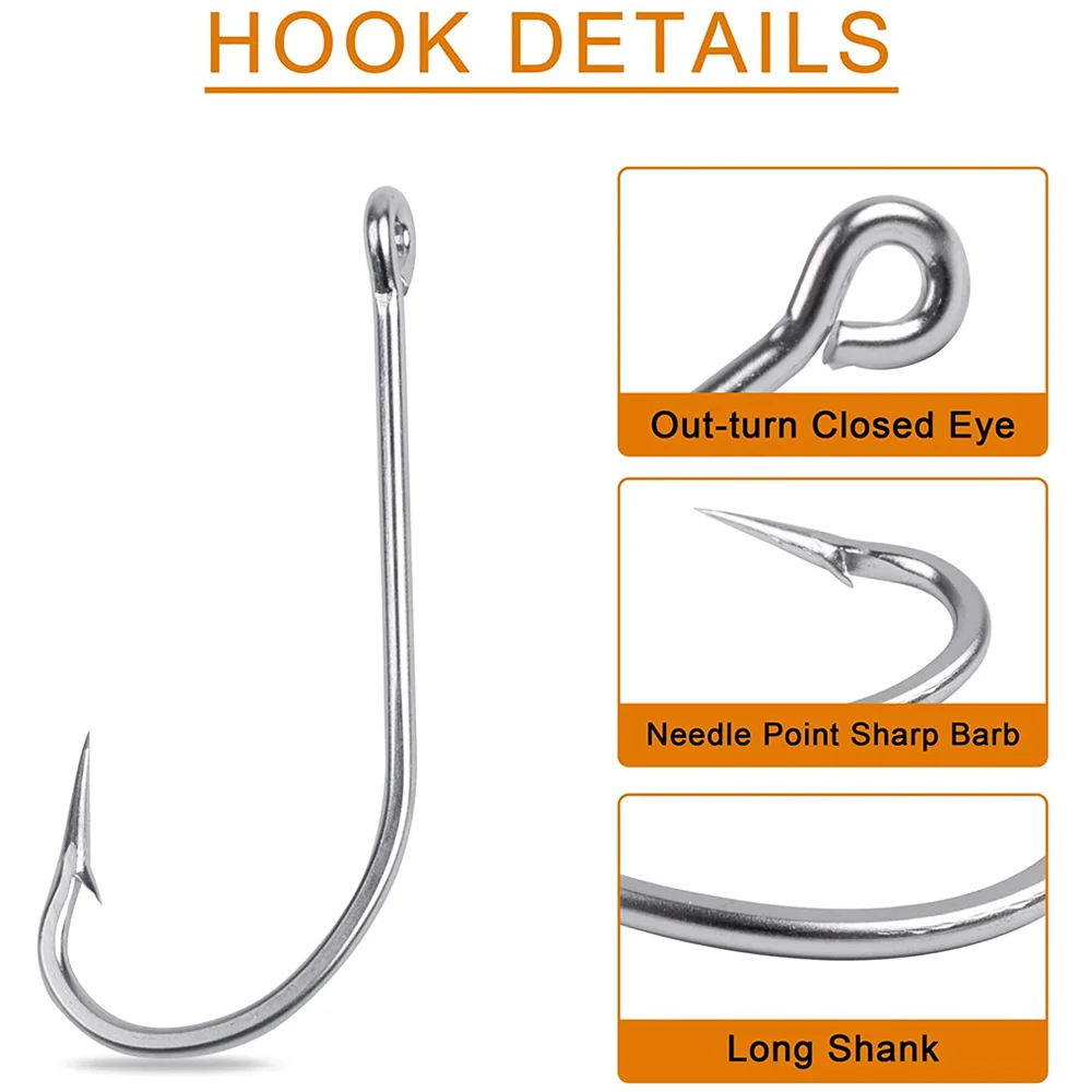 130pcs/Box Stainless Steel Hooks O'shaughnessy Forged Long Shank Hook Extra Strong Saltwater Freshwater Fishing And Fishing Bead