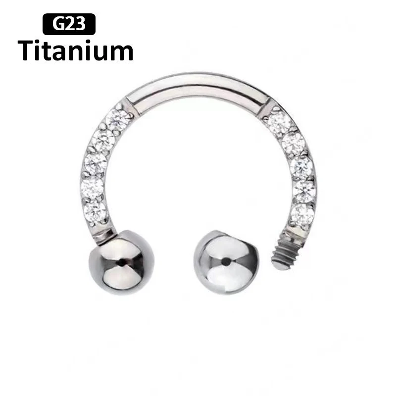 F136 Titanium cyrkon Hoop kolczyk w nosie przegroda Lip półokrągła sztanga podkowa ucho Tragus Helix kolczyk nos Piercing biżuteria do ciała，cyrkon