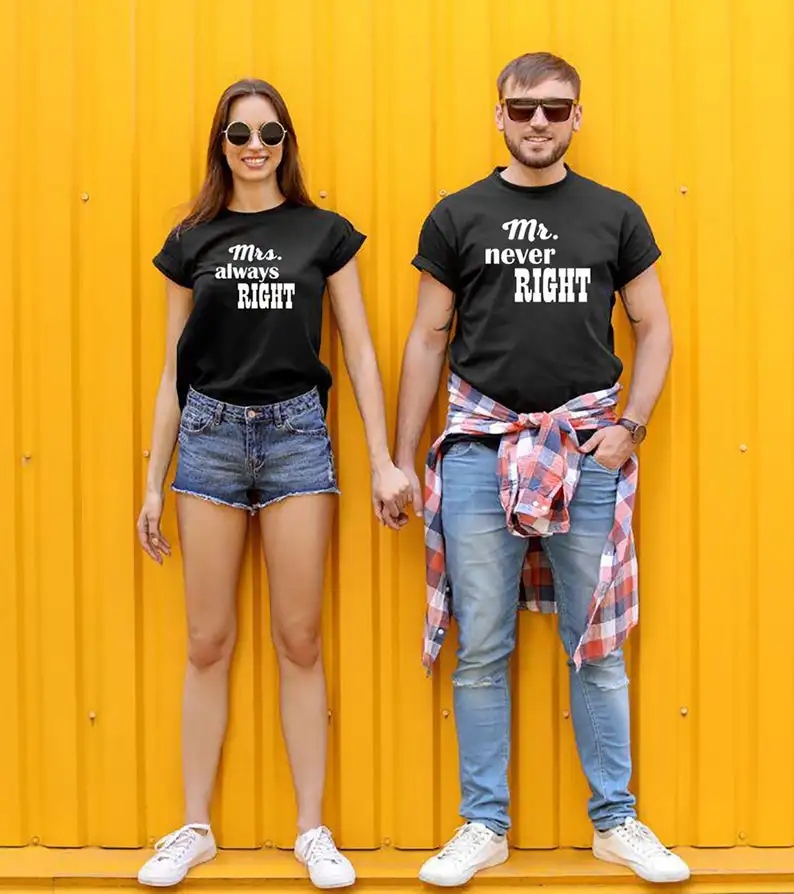 

Anniversary Gift Mr and Mrs Shirts Wedding Gift Mrs Always Right Mr Never Right Couple Matching Tops Couple Tshirts T-shirts