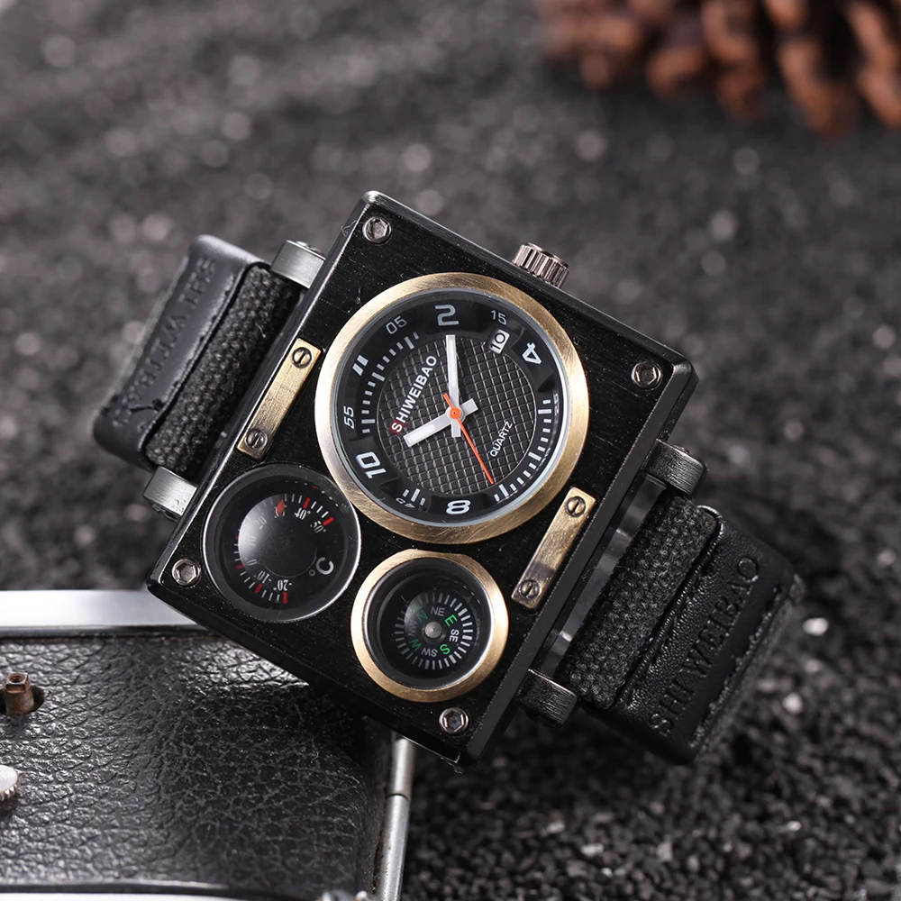 Luxury Brand shiweibao Retro Quartz Watch For Men Compass Thermometer Decoration Military Relogio Masculino Canvas Mens Watches