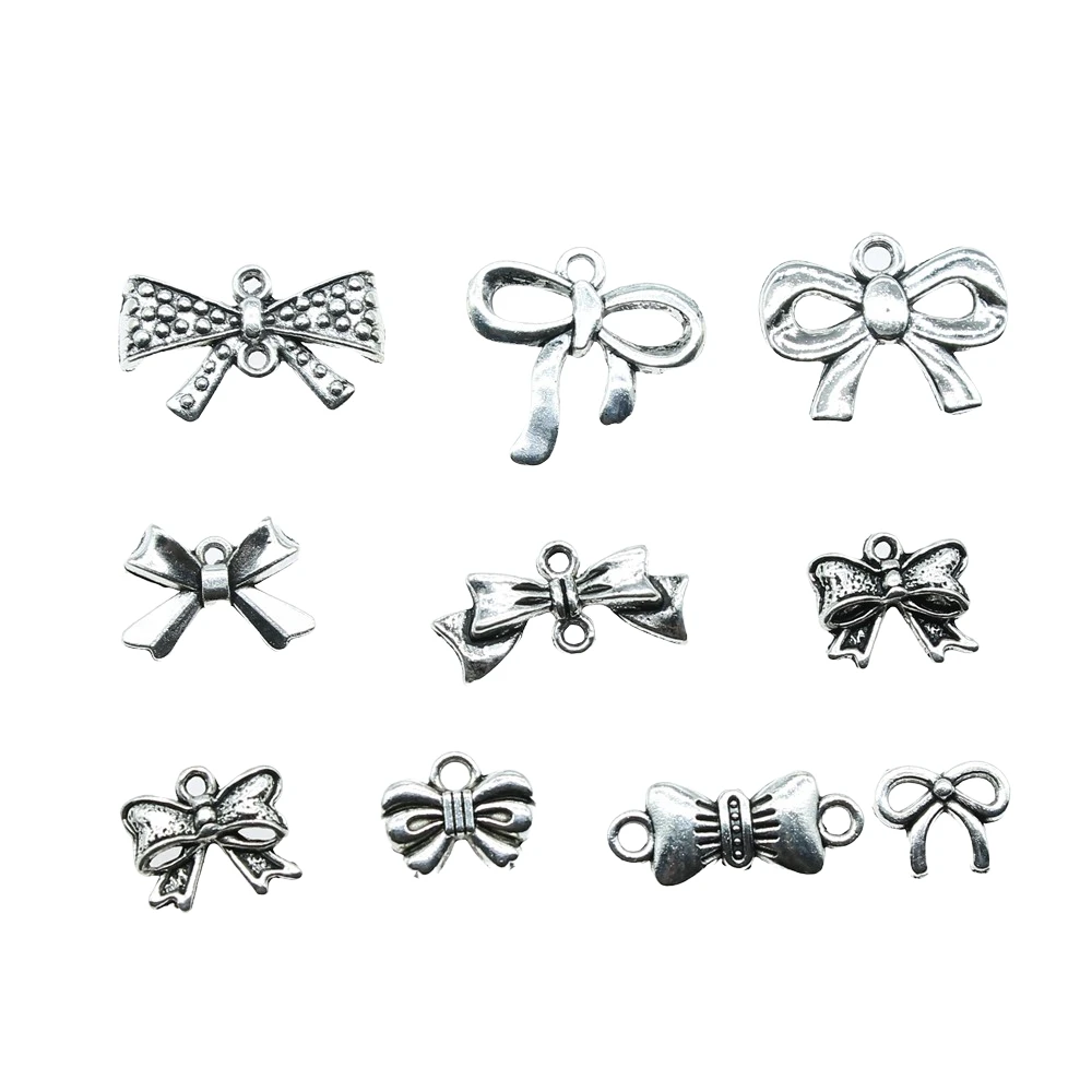 20pcs Charms Tiny Bow Antique Silver Color Bowknot Charms Jewelry Findings DIY Bowknot Charms Wholesale