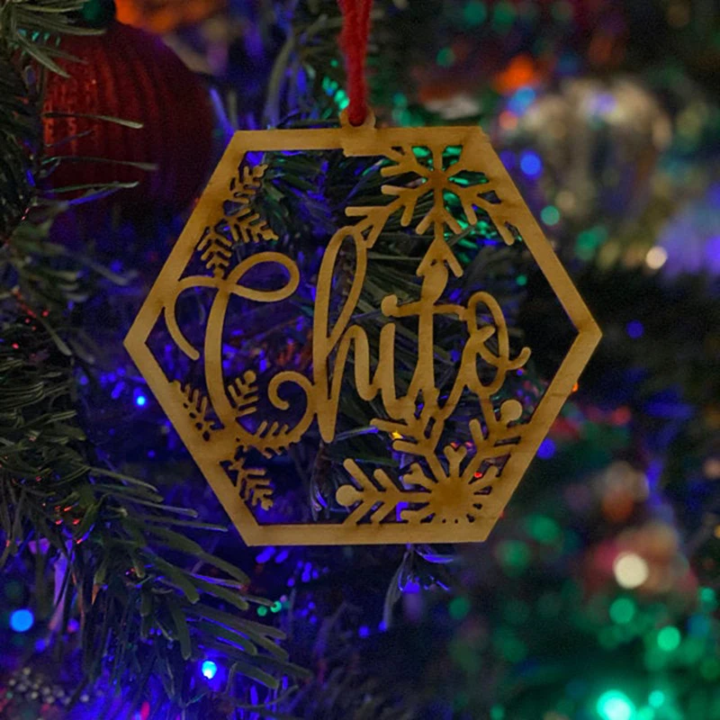 Hexagon CHRISTMAS Decorations Wood  Baubles Personalized Ornament l Gift Tags With Name