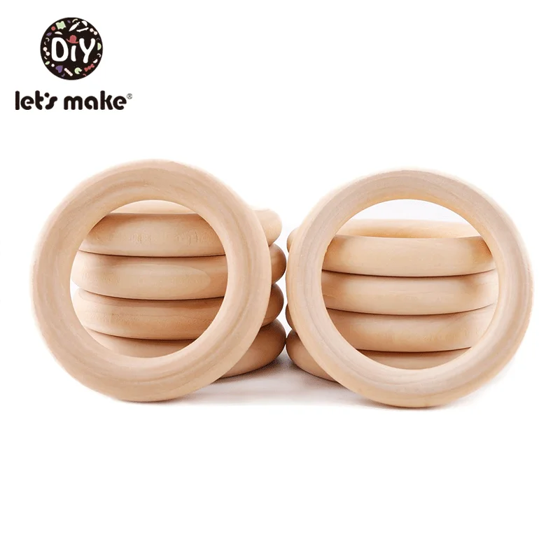 Let\'s Make-anillos de madera de arce Natural para bebés, 50 piezas, logotipo personalizado, 98/70/55/40mm, superficie lisa, dentición sin Bpa