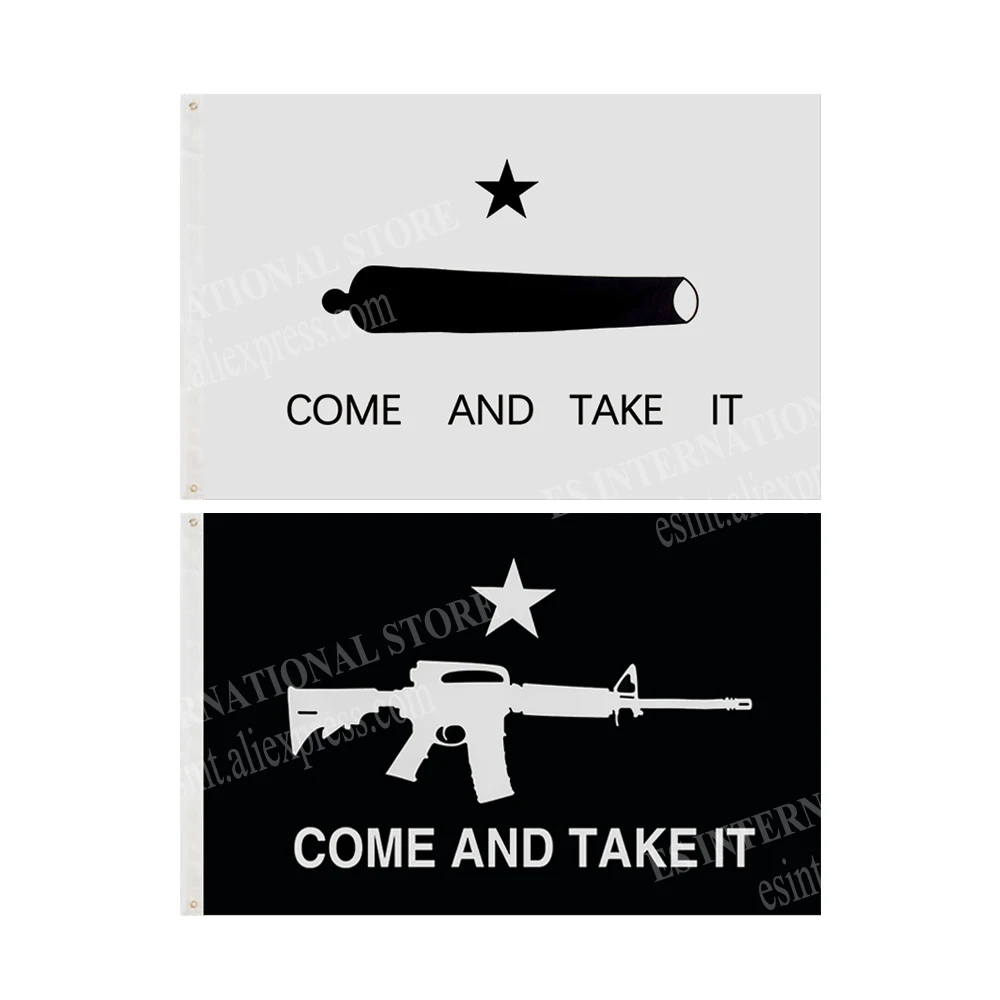 Black And White Come and Take It Flag 90 x 150cm 3 x 5ft Custom Banner Metal Holes Grommets USA Flag