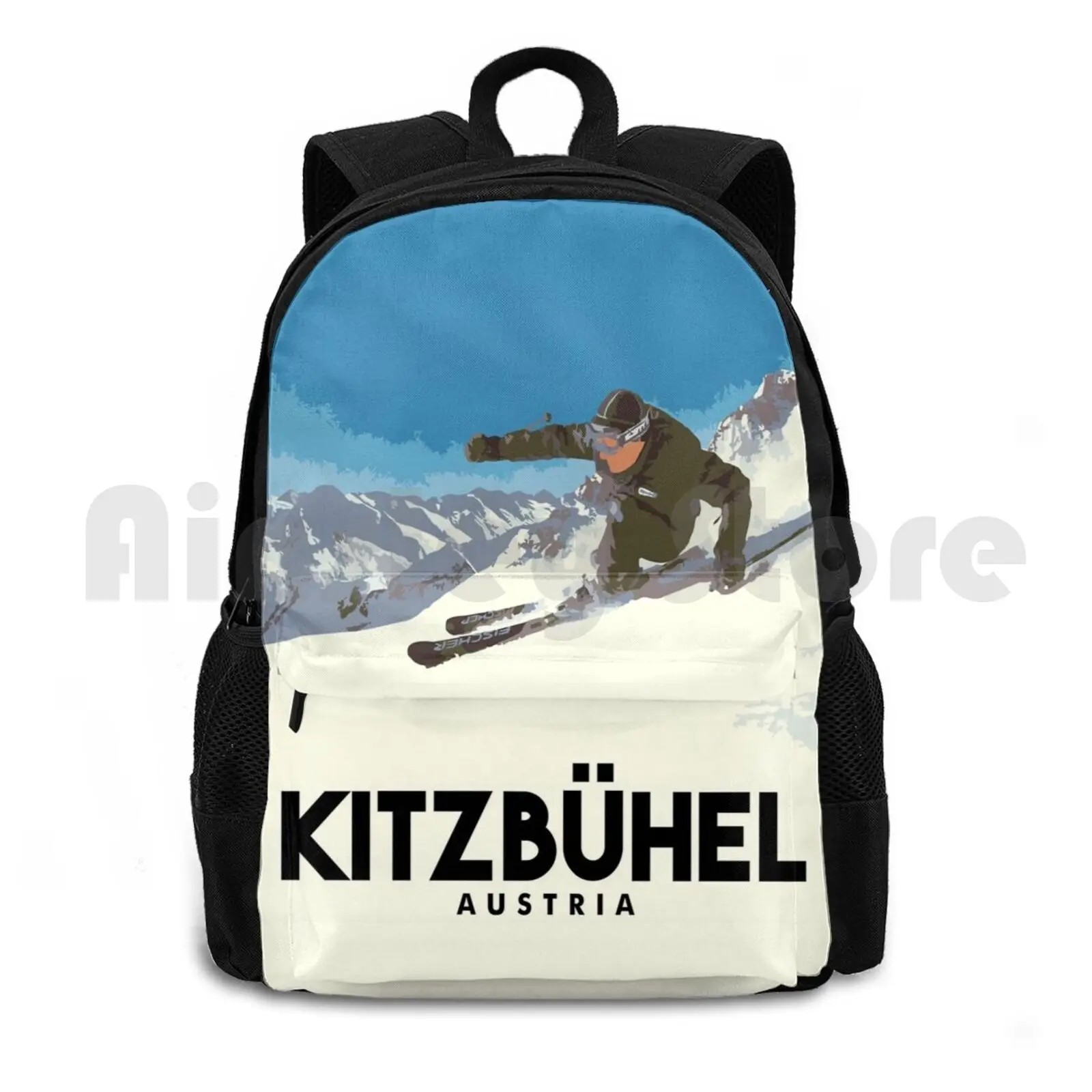 Ski Kitzbühel Austria Outdoor Hiking Backpack Waterproof Camping Travel Ski Kitzbuhel Austria Snowboard Vintage Retro Resort