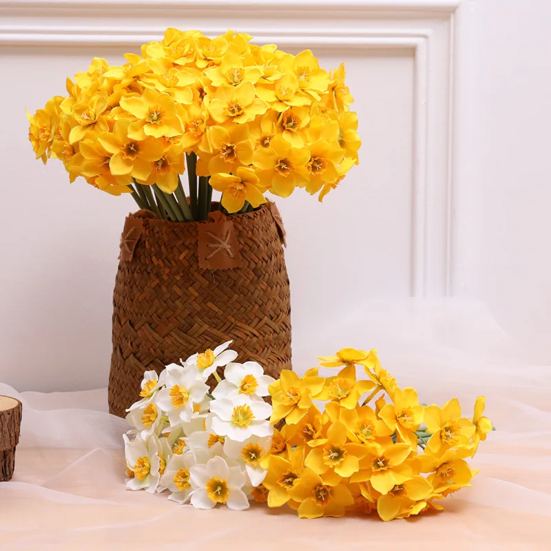 Simulation Daffodil Bunches Artificial Silk Flower Decoration Home Table Farmhouse Style Wedding Holding Bouquet Fake Narcissus