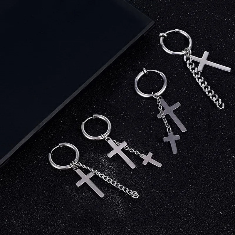 1 Stück Männer Frauen Punk Gothic Kreuz Übertrieben Klassische Metall Christian Kette Tropfen Baumeln Ohrringe Straße Hip Hop Schmuck Kpop – Detail 8