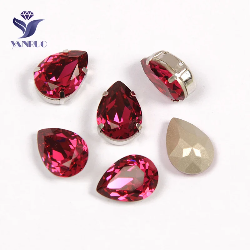 YANRUO 4320 Drop Fuchsia Sewed Crystal Glass Rhinestones Jewelry for Clothes Sewing Crystals Diamonds K9 Crystal Droplet Stones