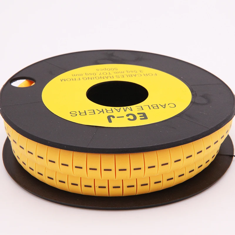 500Pcs/Roll EC-J Plug + Minus - Virgule / 4-6mm2 Tag Flexible PVC Print Sleeve Tube Flat Label Wire Cable Marker