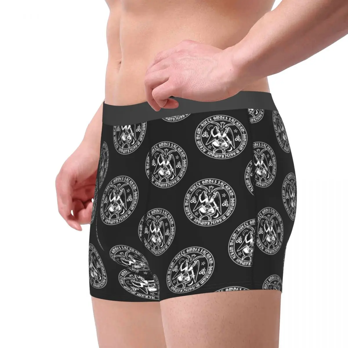 Baphomet Satanic Crosses With Hail Satan Underpants Breathbale Panties Male Underwear Print Shorts Boxer Briefs