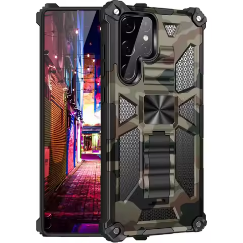Armor Kickstand TPU Case For Samsung Galaxy S25 S24 FE S23 S22 Ultra S21 FE S20 Plus A16 A14 A54 A07 Camouflage Magnetic Cases