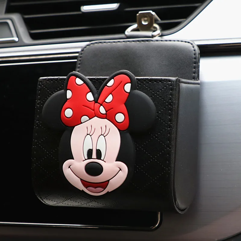 Disney Mickey Minnie Car Storage Bag  PU Mickey Mouse Storage Box Glasses Mobile Phone Stand Accessories Anime Toy Figure Gifts