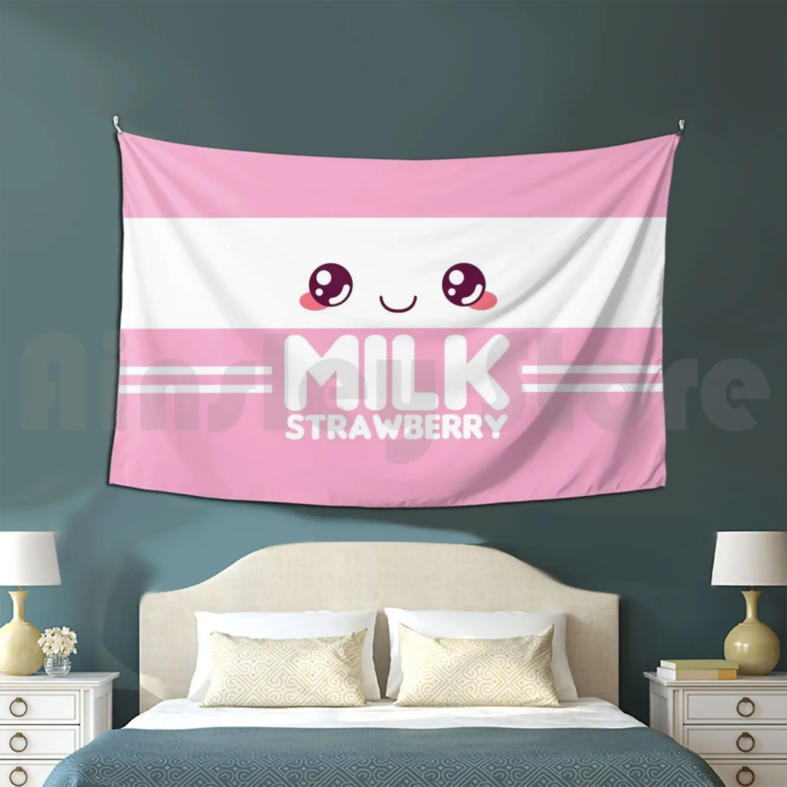 Strawberry Milk Carton Customized Tapestry Cute Kawaii Milk Cow Fresh Skimmed Full Semi Skimmed Liquid