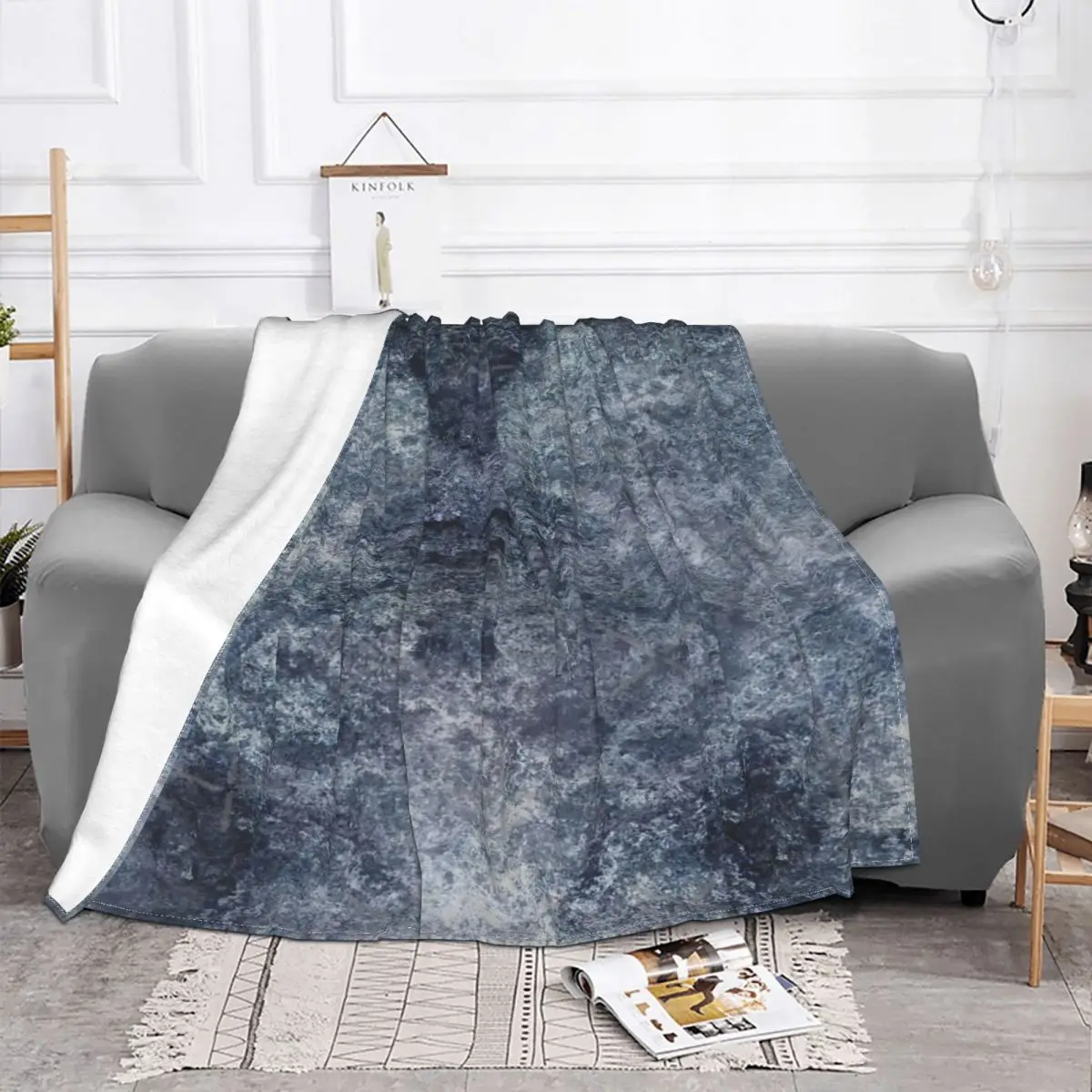 Manta con silueta de mármol azul, colcha a cuadros para cama, sofá, manta Kawaii para la cama