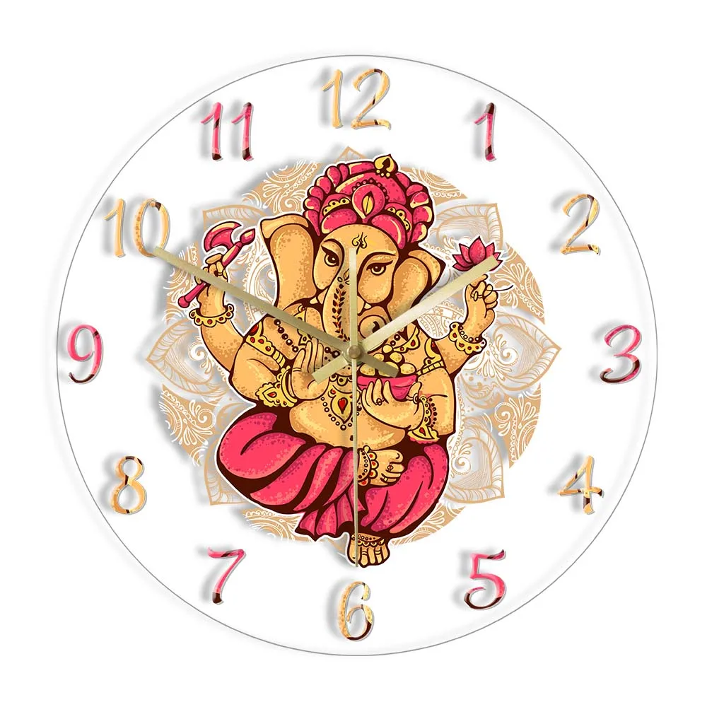 

Lord Ganesh Wall Clock Traditional Indian Home Decor God Mantra Watch Vinayaka Ganesha Ganapati Hindu Timepieces Believers Gifts