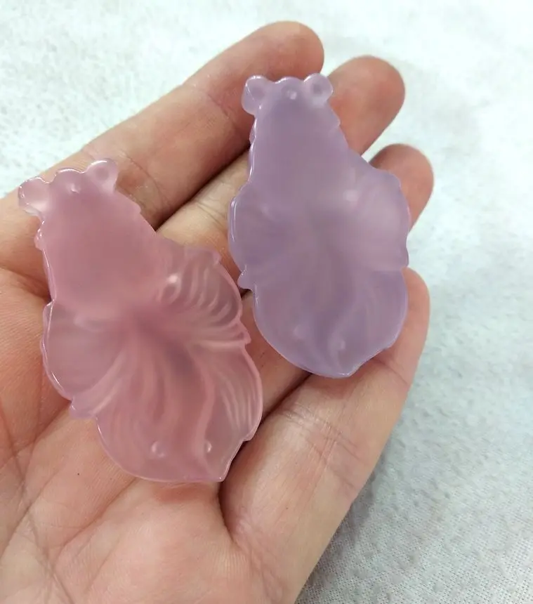 2  Admirable Pink agate goldfish pendant calcedony wealth amulet Bless Lucky